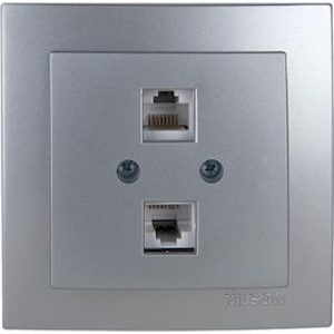 Ασημί πρίζα δικτύου RJ45-CAT5-RJ11