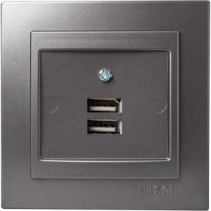 Ανθρακί πρίζα USB διπλή GEYER 24161081