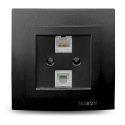 Μαύρη ματ πρίζα δικτύου RJ45-CAT6-RJ11
