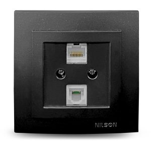 Μαύρη ματ πρίζα δικτύου RJ45-CAT6-RJ11
