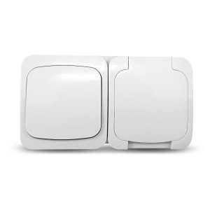 Επίτοιχος διακόπτης GEYER 3622CH Α/Ρ + πρίζα σούκο IP44 λευκό