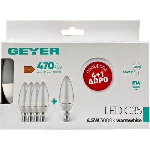 Λάμπα LED Κερί C35 4.5W E14 3000K 470lm 4+1 ΔΩΡΟ