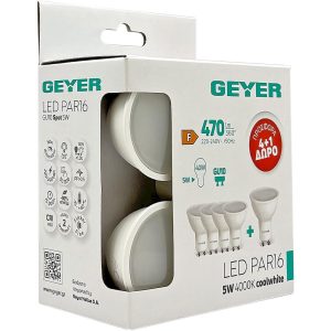 Λάμπα LED PAR16 5W GU10 4000K 470lm 4+1 ΔΩΡΟ